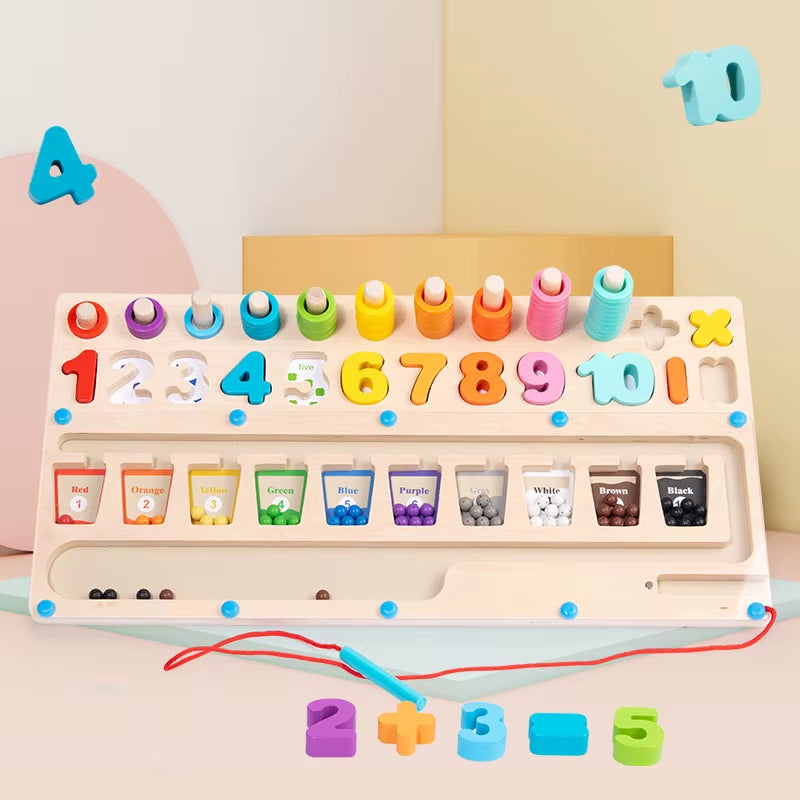 Multi-Functional Logarithmic Board Early Educational 3 in 1 Number Cognition Board Kid Montessori Color Sorting Game Wooden Toys